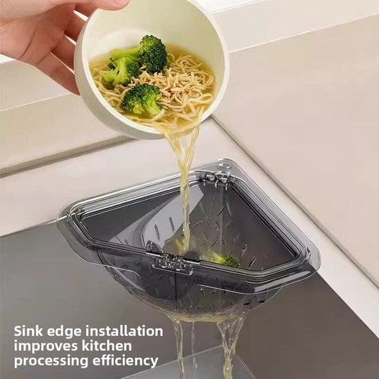 Magnetic corner sink strainer separating liquid from food scraps