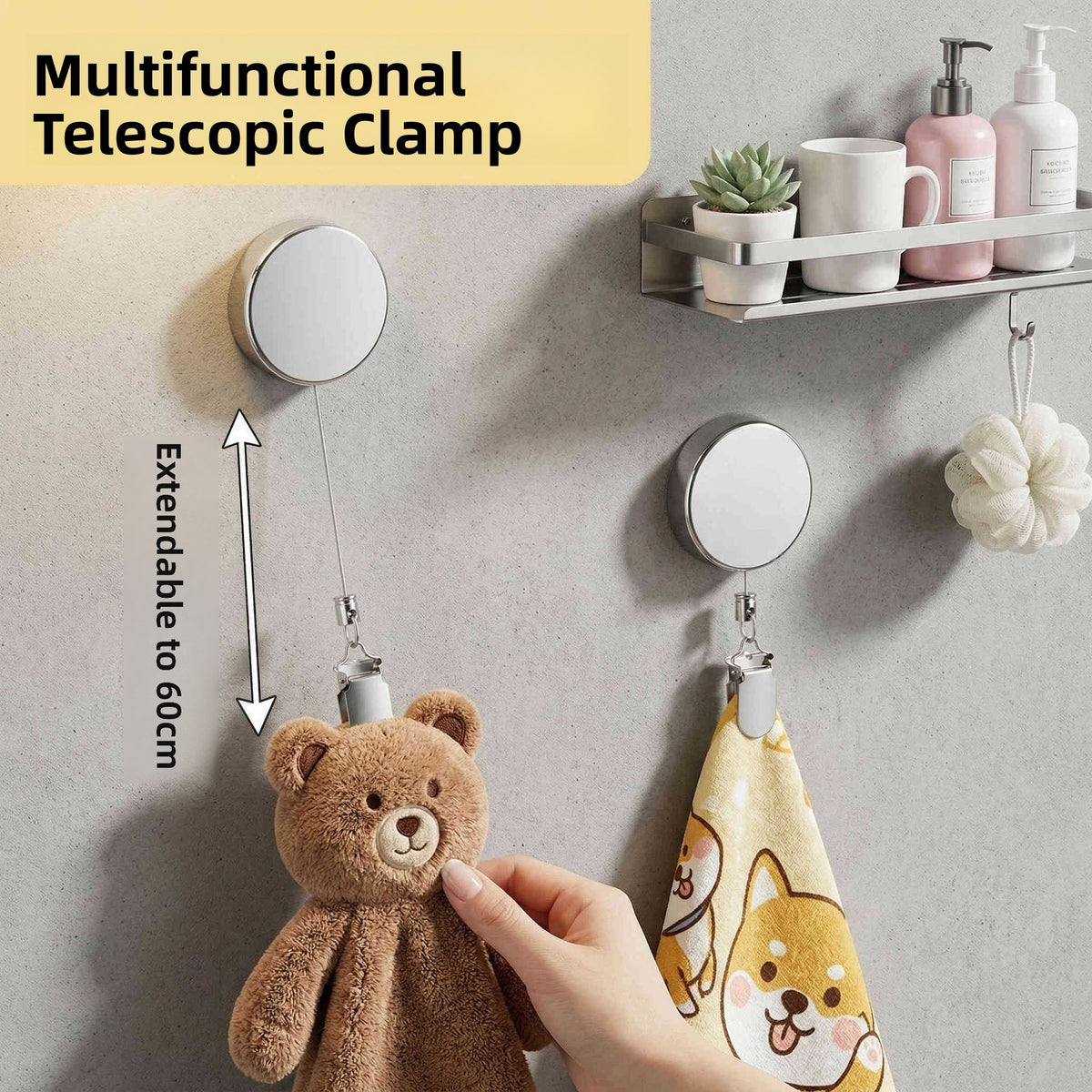 Retractable Self‑Adhesive Towel Clip — in-use demonstration