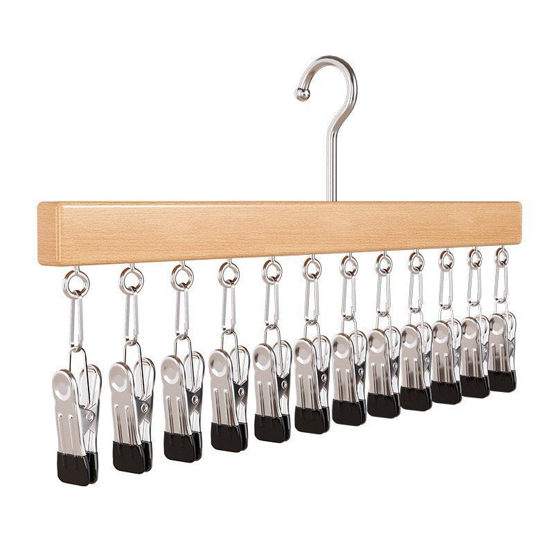Wood‑Grip Stainless Steel Laundry Clips — product overview