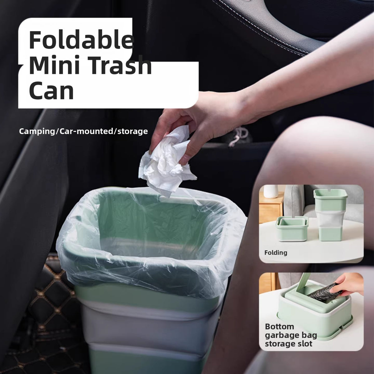 Fold‑Flat Hanging Trash Bin — in-use demonstration