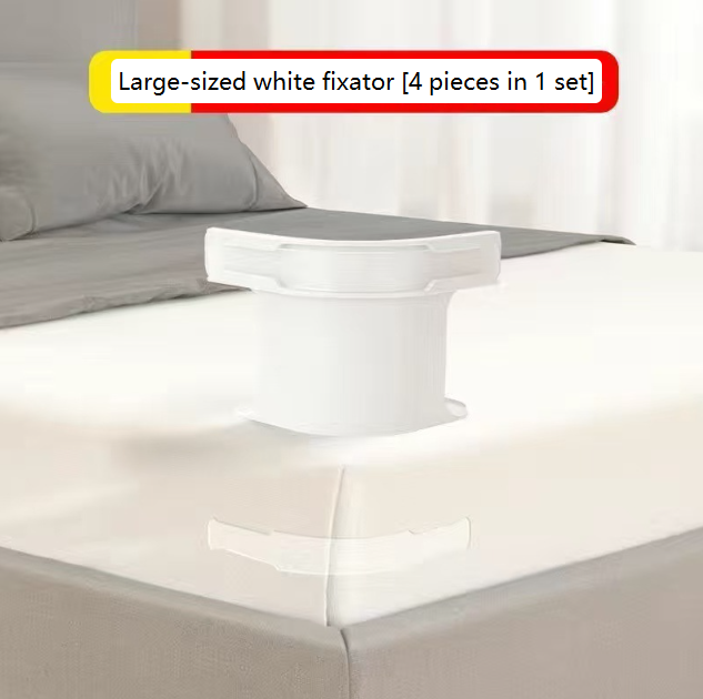 White bed sheet fixing clip set with four clips and strips