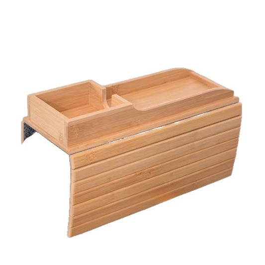 Flexible Bamboo Sofa Arm Tray — in-use demonstration